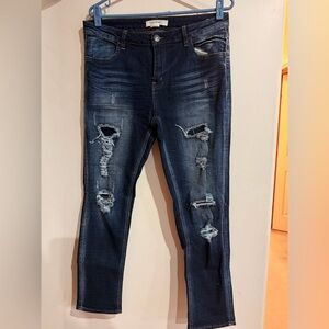 Trendy Dark Blue Distressed Skinny Jeans